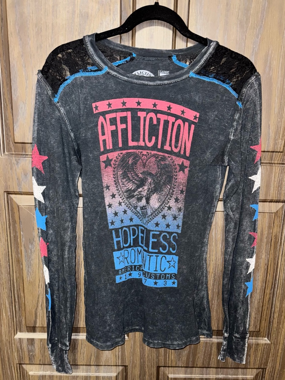 Affliction Hopeless Romantic Lace Shoulder Thermal Top